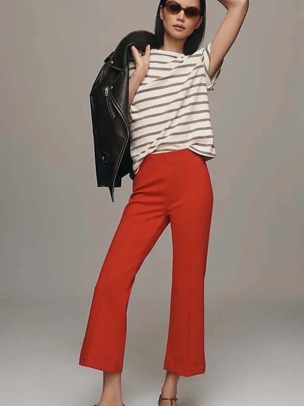 Maeve | Anthropologie | Margot Kick Flare Cropped Pants in Red | Sz L - Picture 2 of 8
